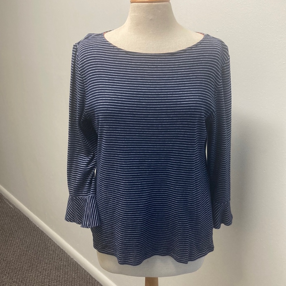 Lauren Ralph Lauren Cotton Pullover Top Navy and White Size XL